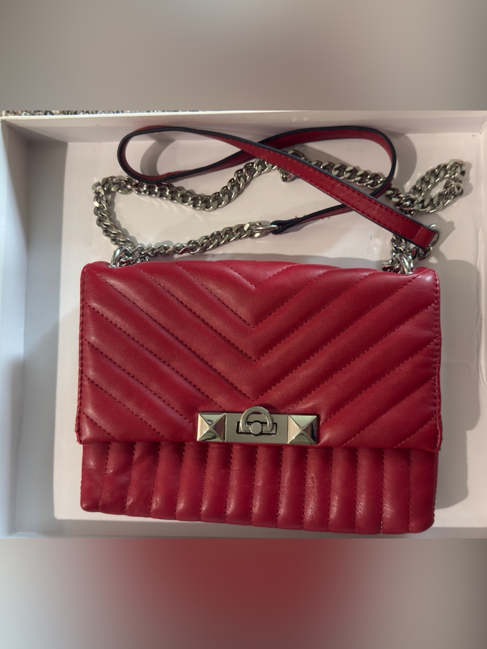 ALDO “Abilanel” Quilted Red Leather Chain Shoulder Bag - Designer Style
